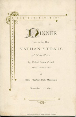Festessen für den amerikanischen Konsul in Deutschland Nathan Strauss 1894